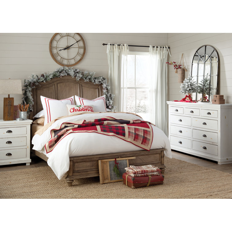 Lodge-Style Distressed Wood 3-Drawer Nightstand with Gunmetal Handles