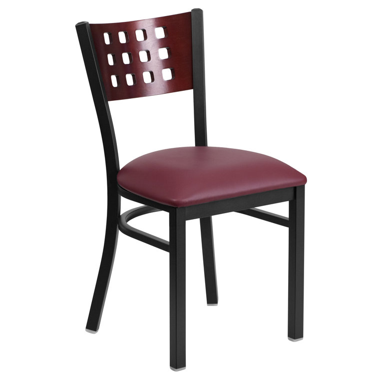 Elegant Mahogany and Burgundy Vinyl Metal Frame Side Chair