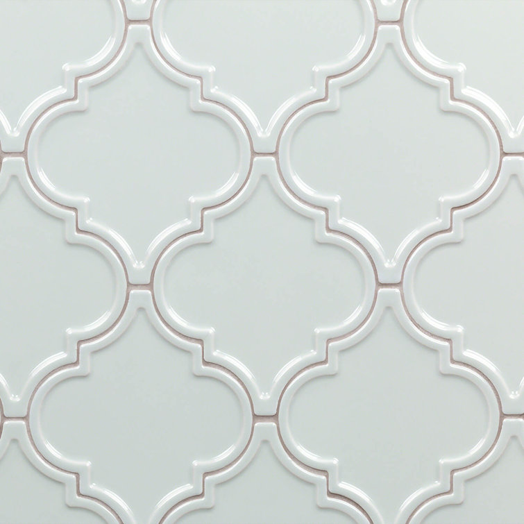 Labyrinth Light Blue Polished Ceramic Arabesque Wall Tile