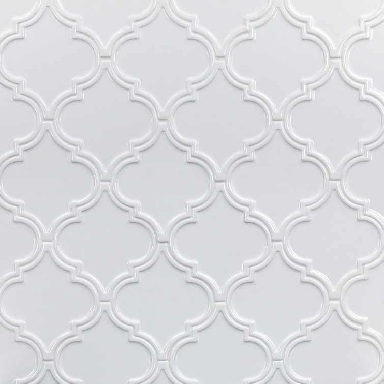 Labyrinth Pure White Polished Ceramic Arabesque Tile