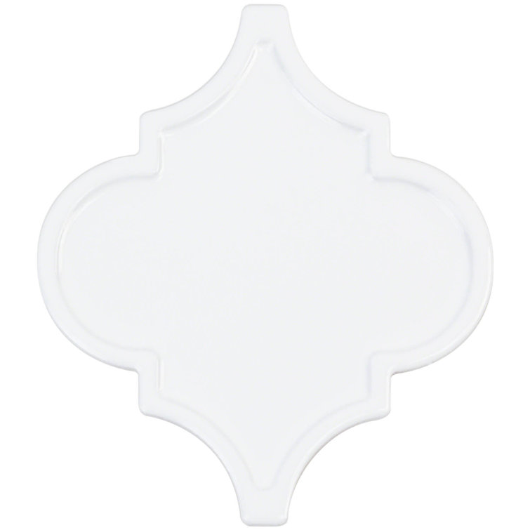 Labyrinth Pure White Polished Ceramic Arabesque Tile