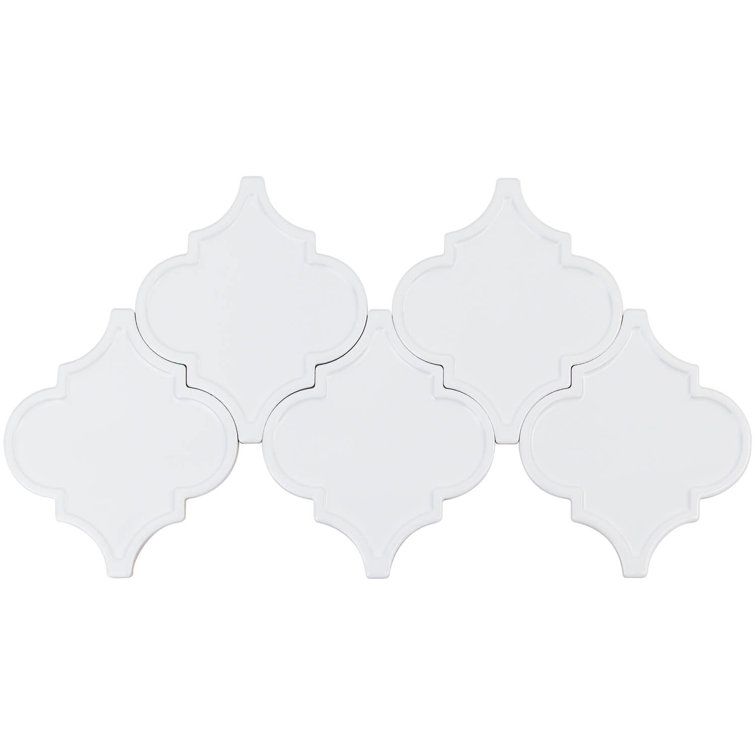 Labyrinth Pure White Polished Ceramic Arabesque Tile