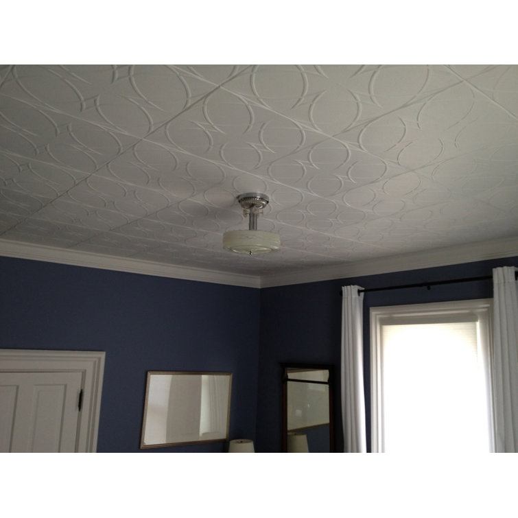 Plain White Polystyrene Glue-Up Ceiling Tile with Circles and Stars Design