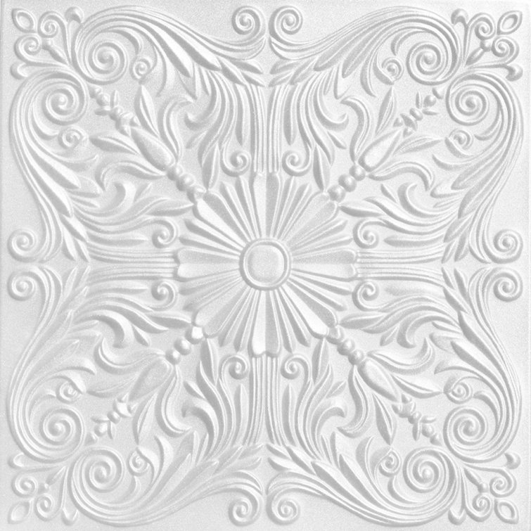 Victorian Silver Polystyrene Glue-up Ceiling Tile, 19.75" Square