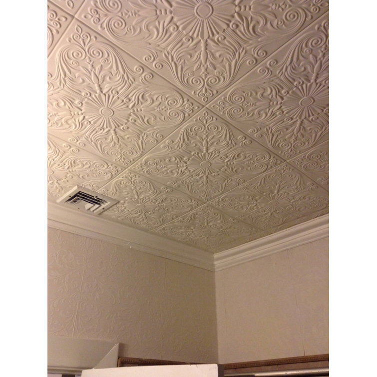 Victorian Silver Polystyrene Glue-up Ceiling Tile, 19.75" Square