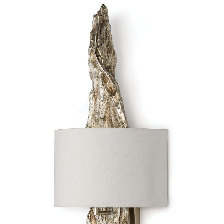 Ambered Silver Leaf Resin Wall Sconce with Linen Shade