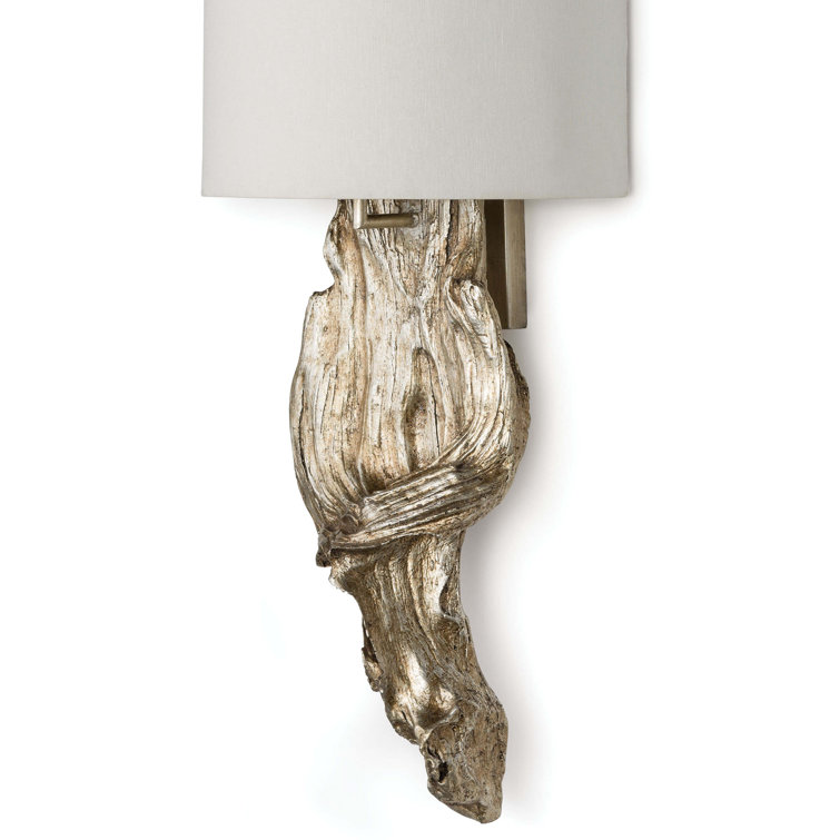 Ambered Silver Leaf Resin Wall Sconce with Linen Shade