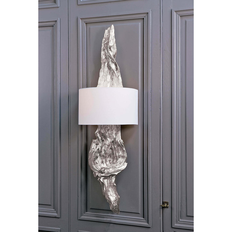Ambered Silver Leaf Resin Wall Sconce with Linen Shade