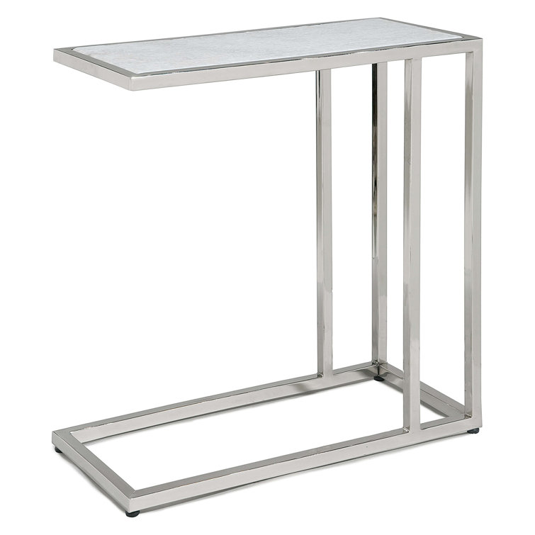 Echelon White Marble and Polished Nickel Sofa Hugger Table