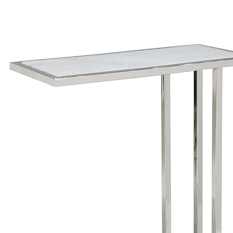 Echelon White Marble and Polished Nickel Sofa Hugger Table