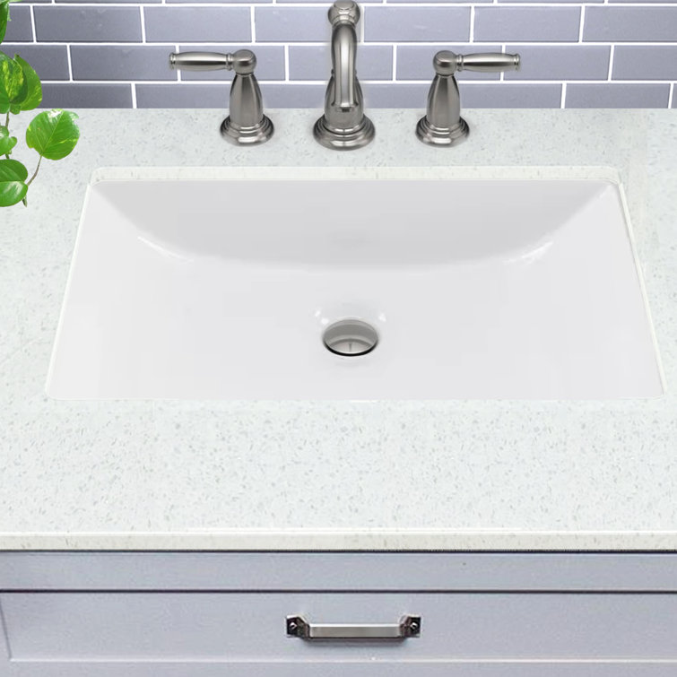 White Ceramic Rectangular Undermount Bathroom Sink with Overflow