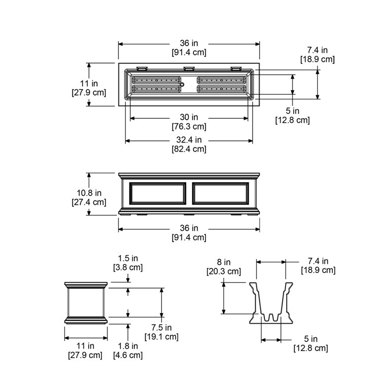 Fairfield Espresso Resin 36" Self-Watering Window Box Planter
