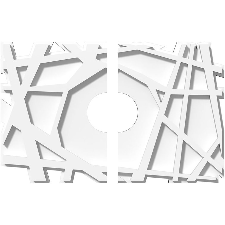 White Geometric PVC Two-Piece Ceiling Medallion, 18" x 12"