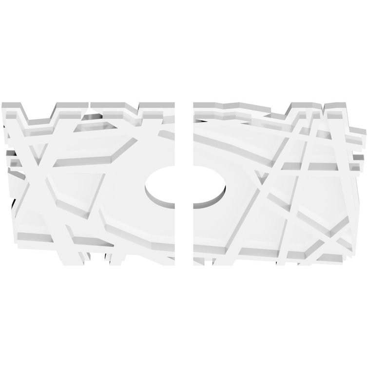 White Geometric PVC Two-Piece Ceiling Medallion, 18" x 12"