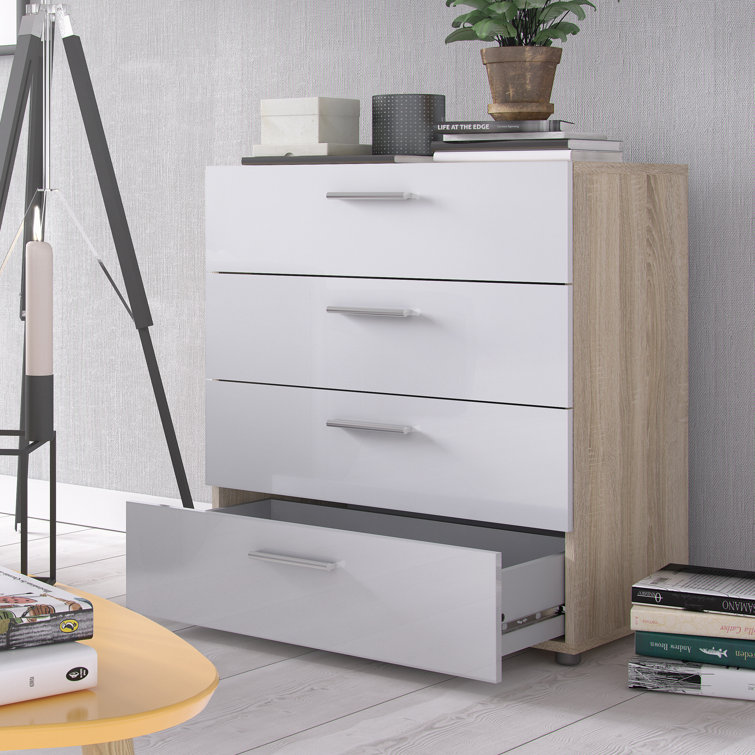 Sleek Austin 4-Drawer Chest in Oak Structure and White High Gloss