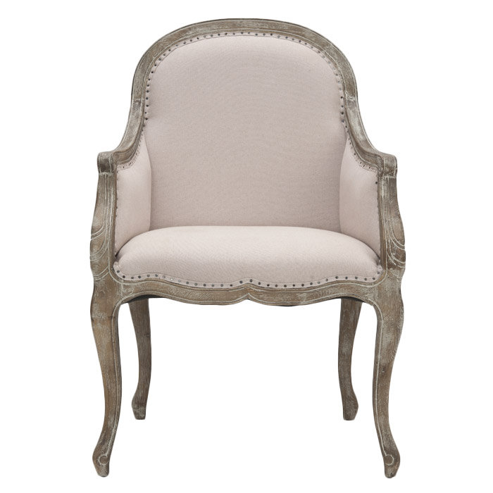 Esther Taupe Linen Upholstered Arm Chair with Black Nailhead