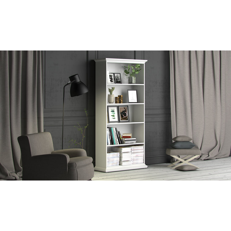 Sonoma Tall Wide Adjustable White Wood 5-Shelf Bookcase