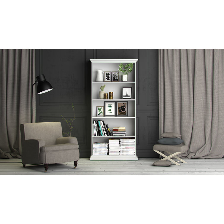 Sonoma Tall Wide Adjustable White Wood 5-Shelf Bookcase