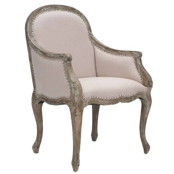 Esther Taupe Linen Upholstered Arm Chair with Black Nailhead