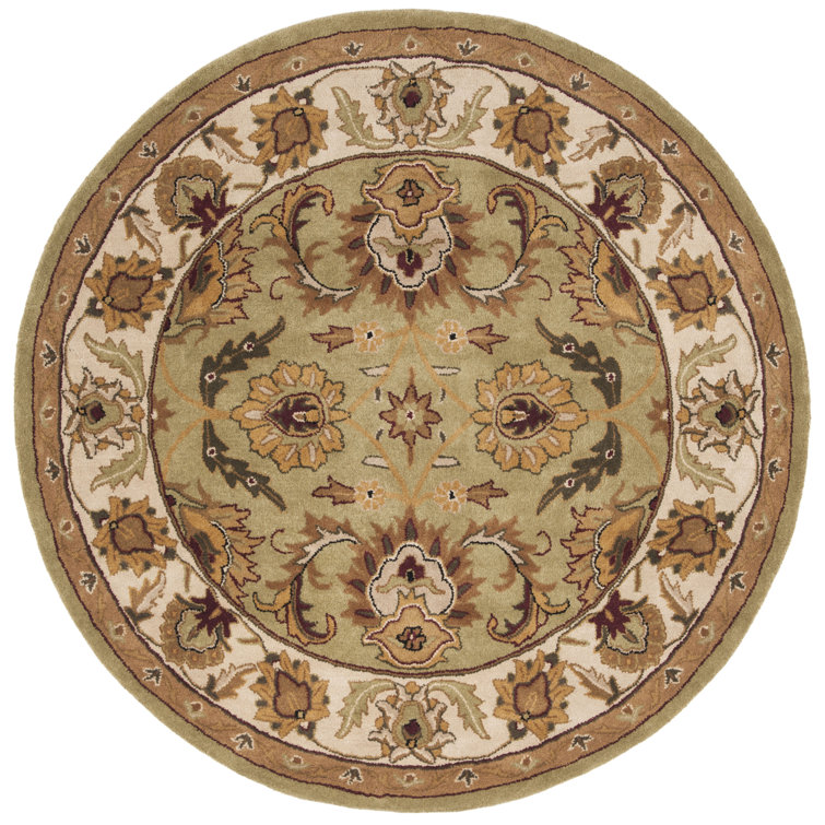 Hand-Tufted Round Green and Ivory Wool Area Rug