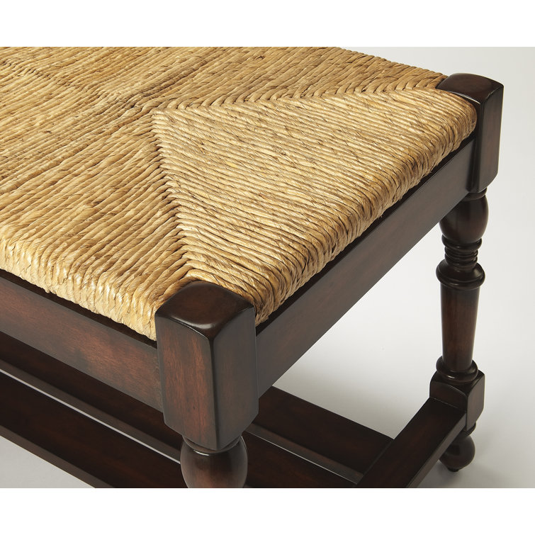 Mahogany Woven Seat Bench with Storage Shelf