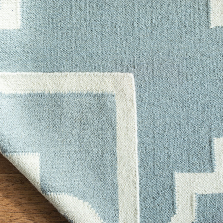 Light Blue and Ivory Wool Geometric Area Rug