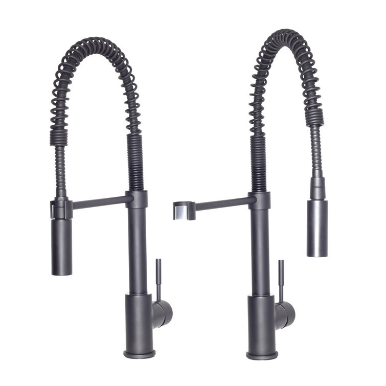 Matte Black Brass Kitchen Faucet with Pull-out Spray
