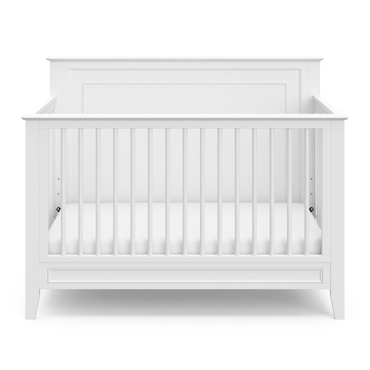 White 5-in-1 Convertible Crib with Mattress Protector