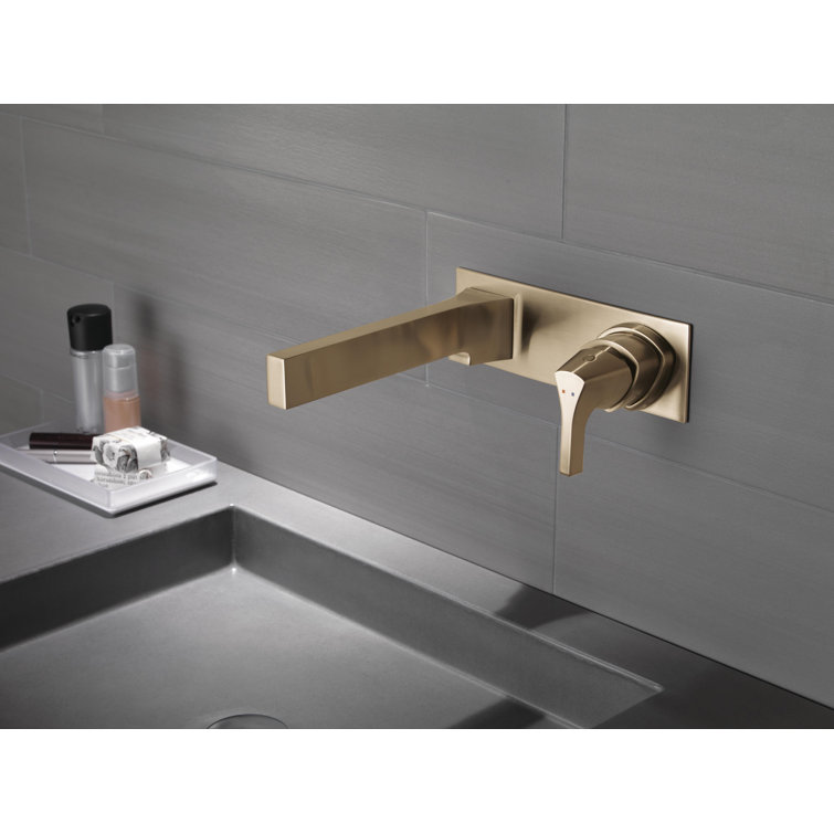Zura Brushed Gold Wall-Mounted Lever Bathroom Faucet
