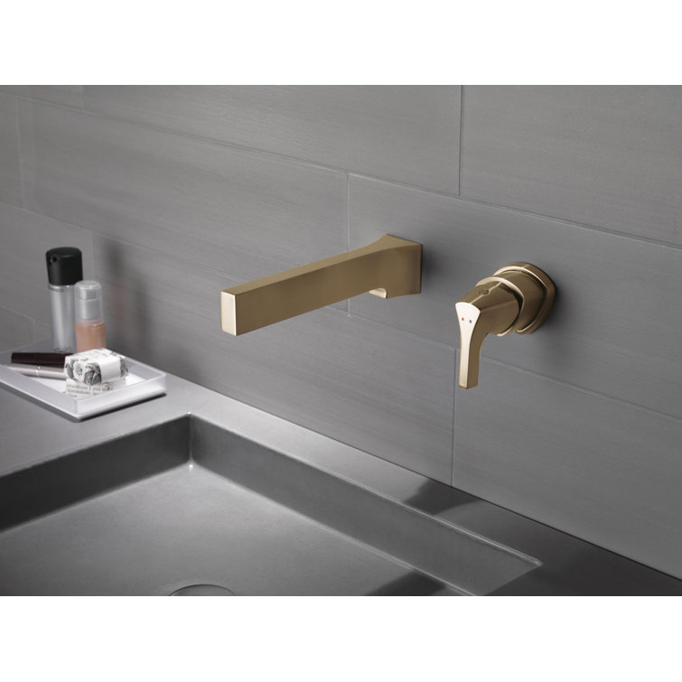 Zura Brushed Gold Wall-Mounted Lever Bathroom Faucet