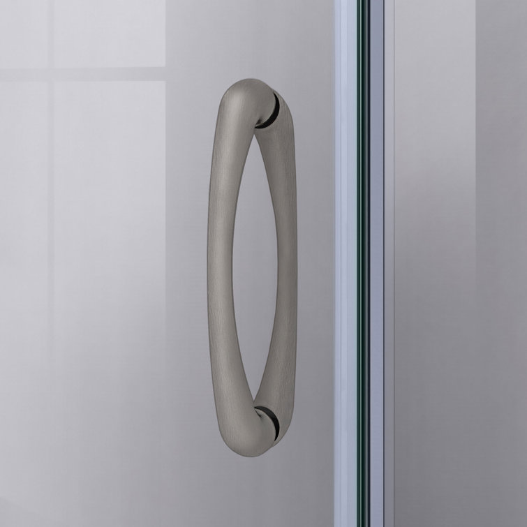 Prime 38" Brushed Nickel Clear Glass Sliding Shower Enclosure with White Base