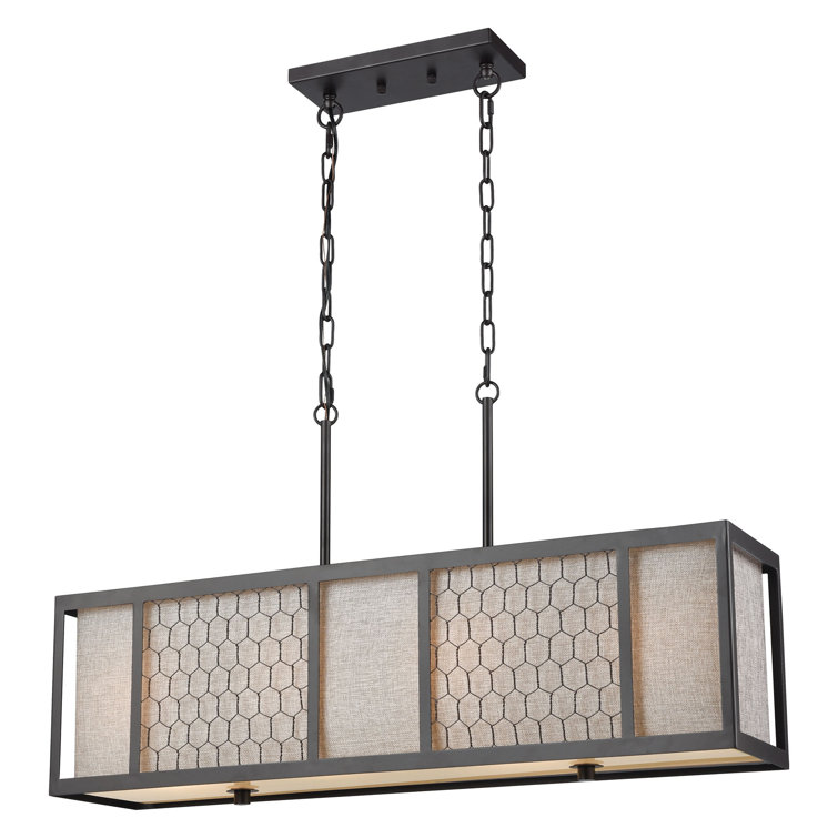 Bronze 4-Light Kitchen Island Pendant with Gray Linen Shade