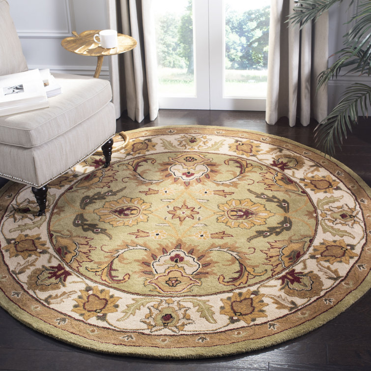 Hand-Tufted Round Green and Ivory Wool Area Rug