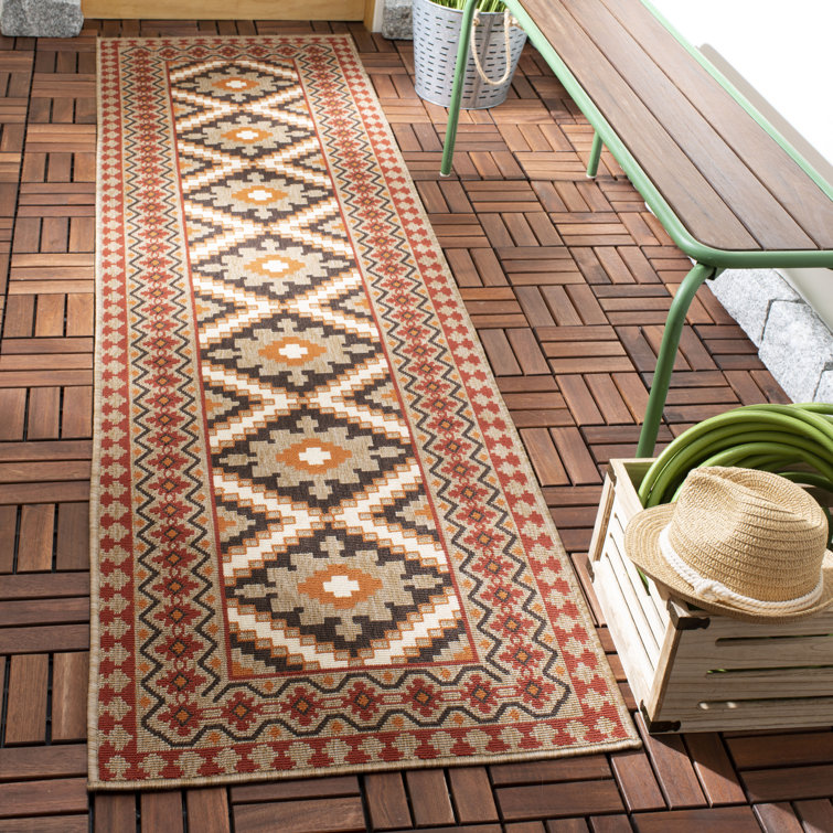 Reversible Easy-Care Synthetic Runner Rug in Red/Natural, 2'3" X 14'
