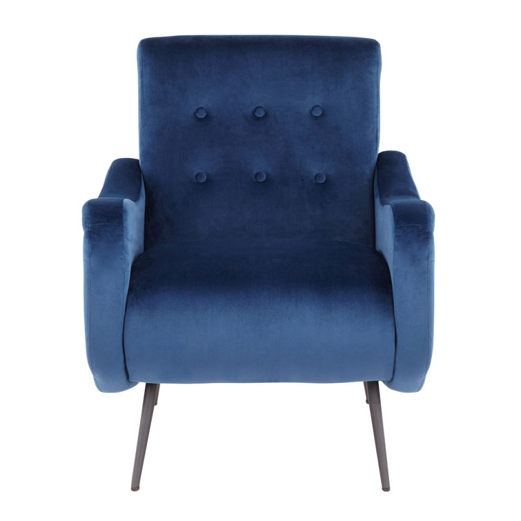 Modern Blue Velvet Rafael Accent Chair with Metal Legs