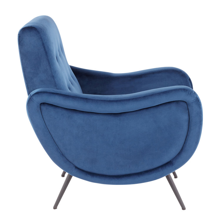 Modern Blue Velvet Rafael Accent Chair with Metal Legs