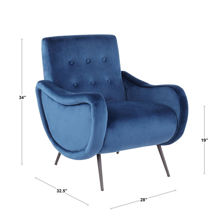 Modern Blue Velvet Rafael Accent Chair with Metal Legs