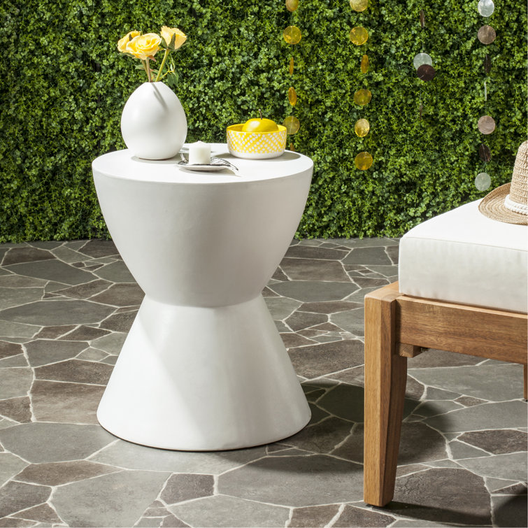 Athena Ivory Round Concrete Accent Table - Transitional Style