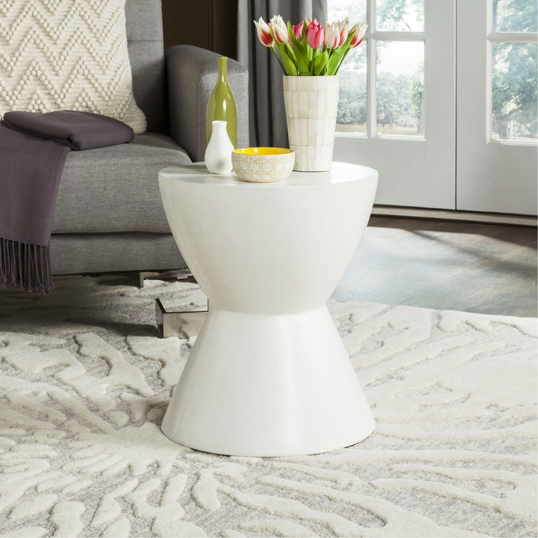 Athena Ivory Round Concrete Accent Table - Transitional Style