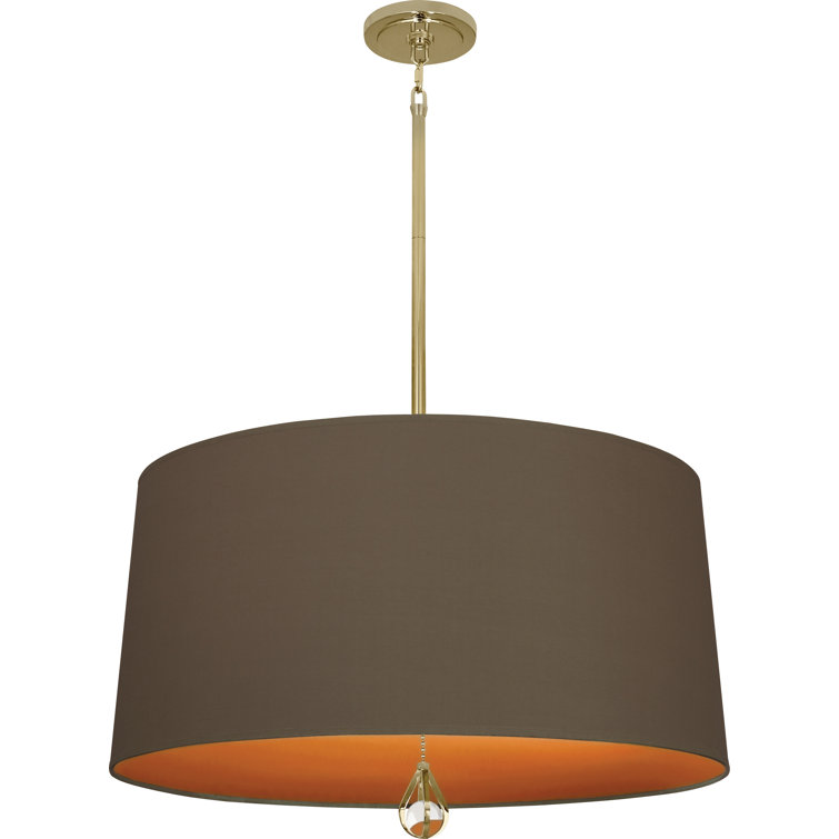 Modern Brass and Crystal Drum Pendant Light