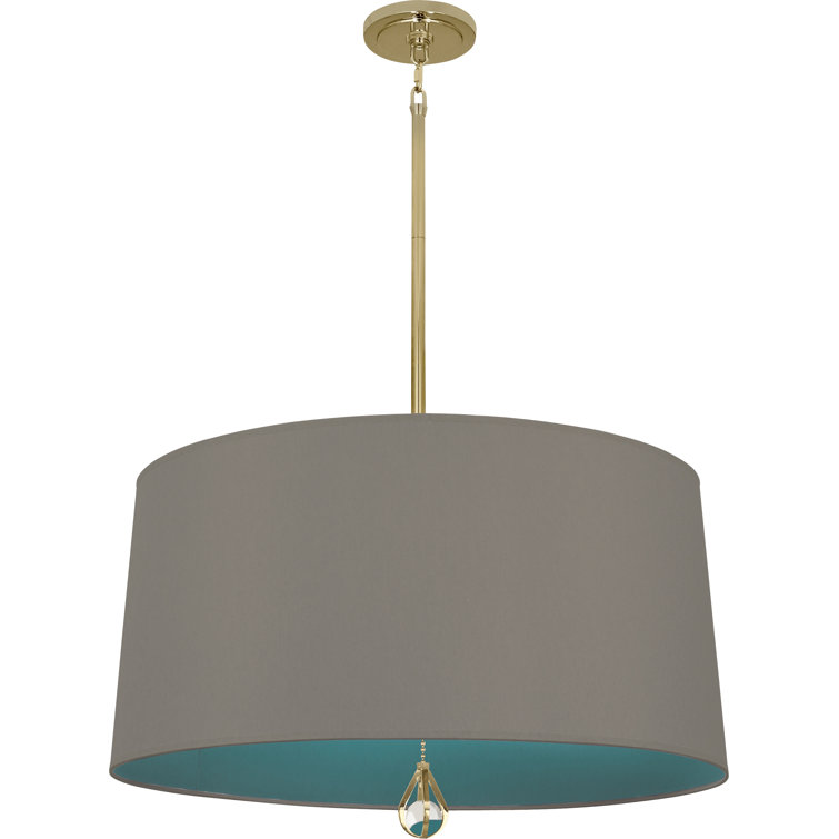 Modern Brass and Crystal Drum Pendant Light with Polished Nickel Accents
