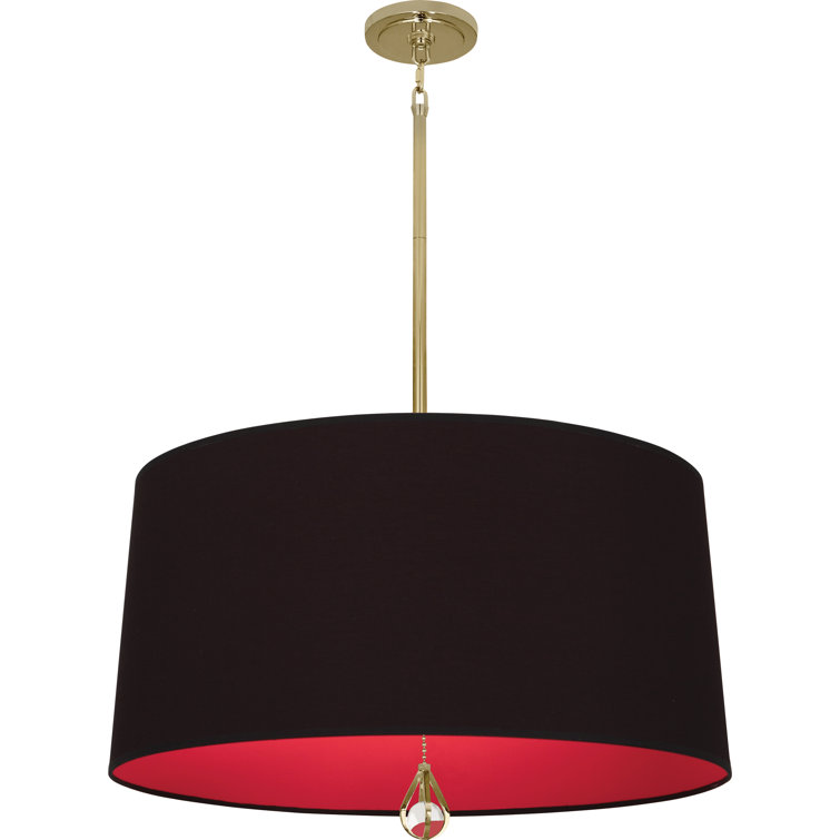 Modern Brass 25.5" Drum Chandelier with Crystal Finial and Nickel Accents