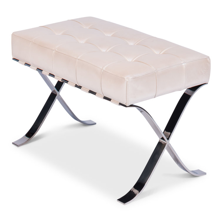 Catalunya White Leather Bench with Stainless Steel Legs