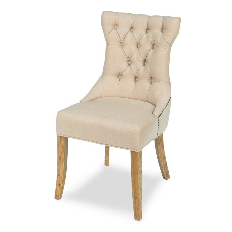 White Linen Upholstered Parsons Side Chair with Wood Frame