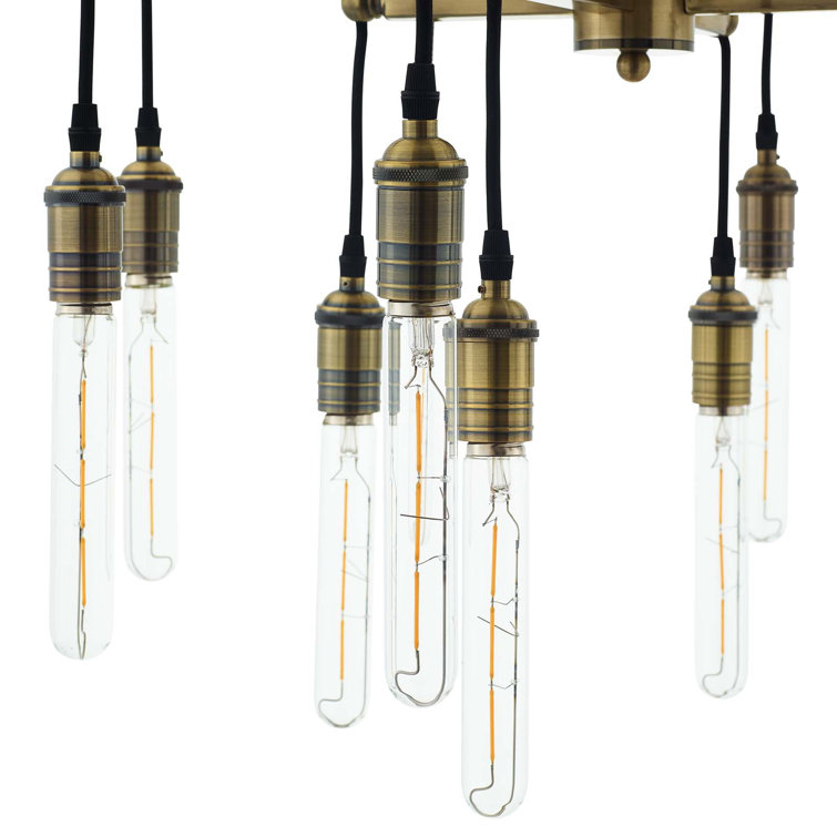 Antique Brass Industrial Pendant Chandelier with Black Rope Cords