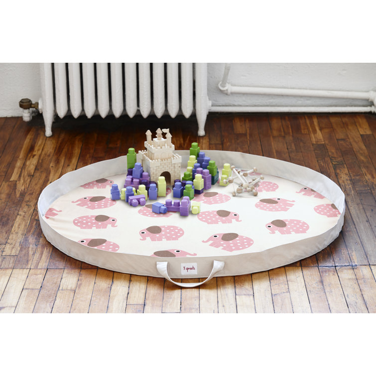 Pink Elephant Cotton Play Mat and Toy Storage Bag