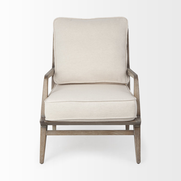 Coastal Comfort Off-White Leather & Ashwood Accent Chair