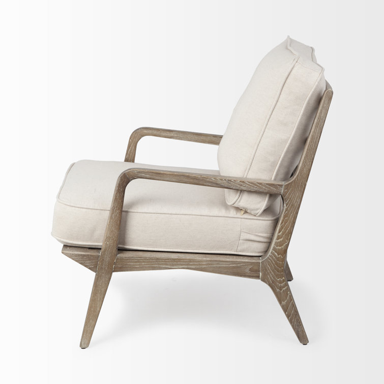 Coastal Comfort Off-White Leather & Ashwood Accent Chair