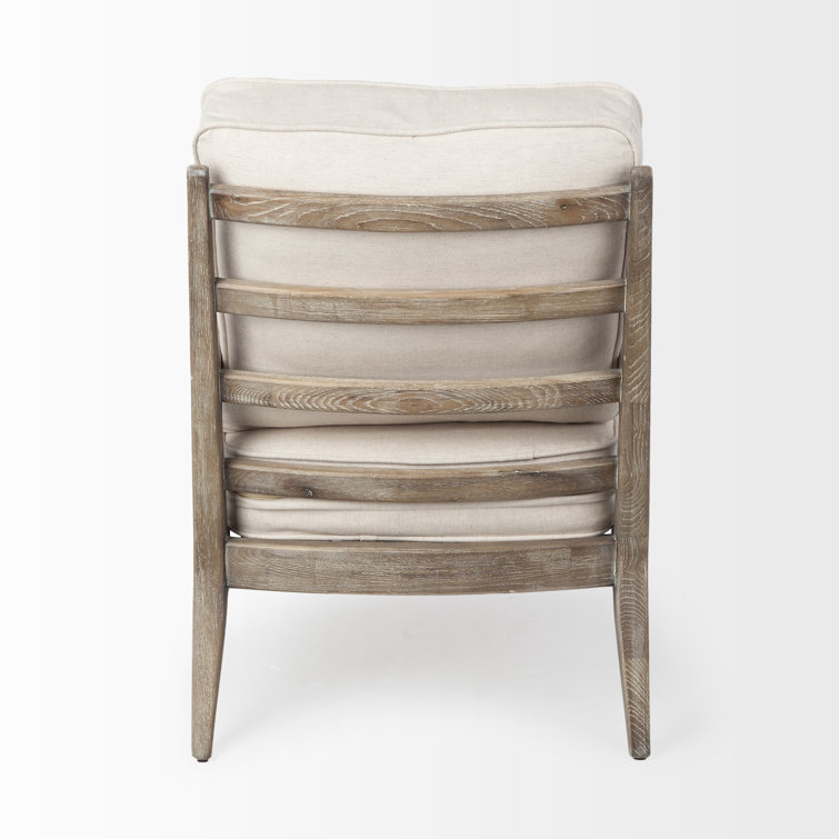 Coastal Comfort Off-White Leather & Ashwood Accent Chair
