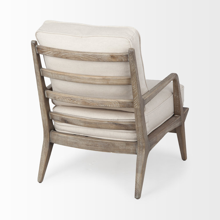 Coastal Comfort Off-White Leather & Ashwood Accent Chair